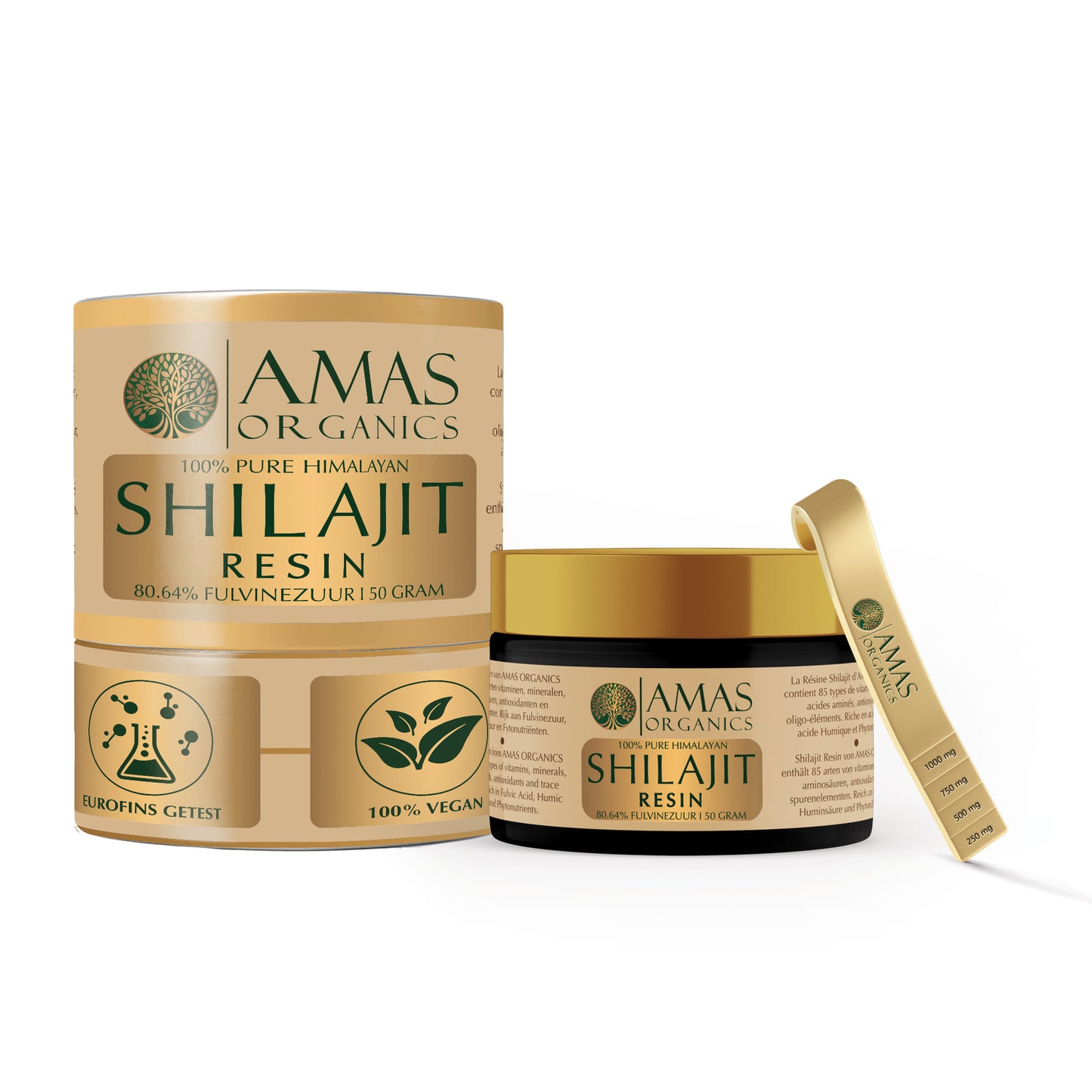 AMAS ORGANICS | 100% PURE HIMALAYAN SHILAJIT RESIN | 80,64% FULVINEZUUR | 50 G