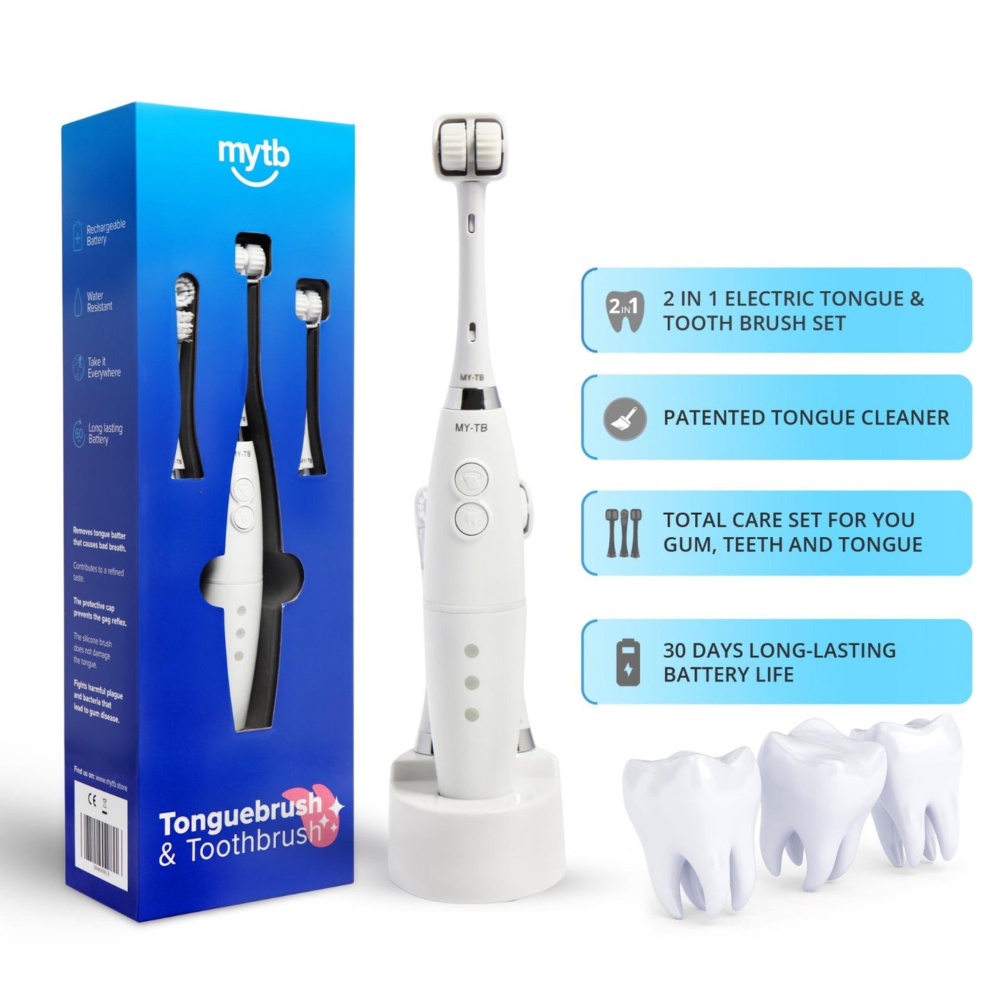 MY-TB ® Tongreiniger | Tongborstel | Tongschraper | Voorkomt slechte adem | Wit