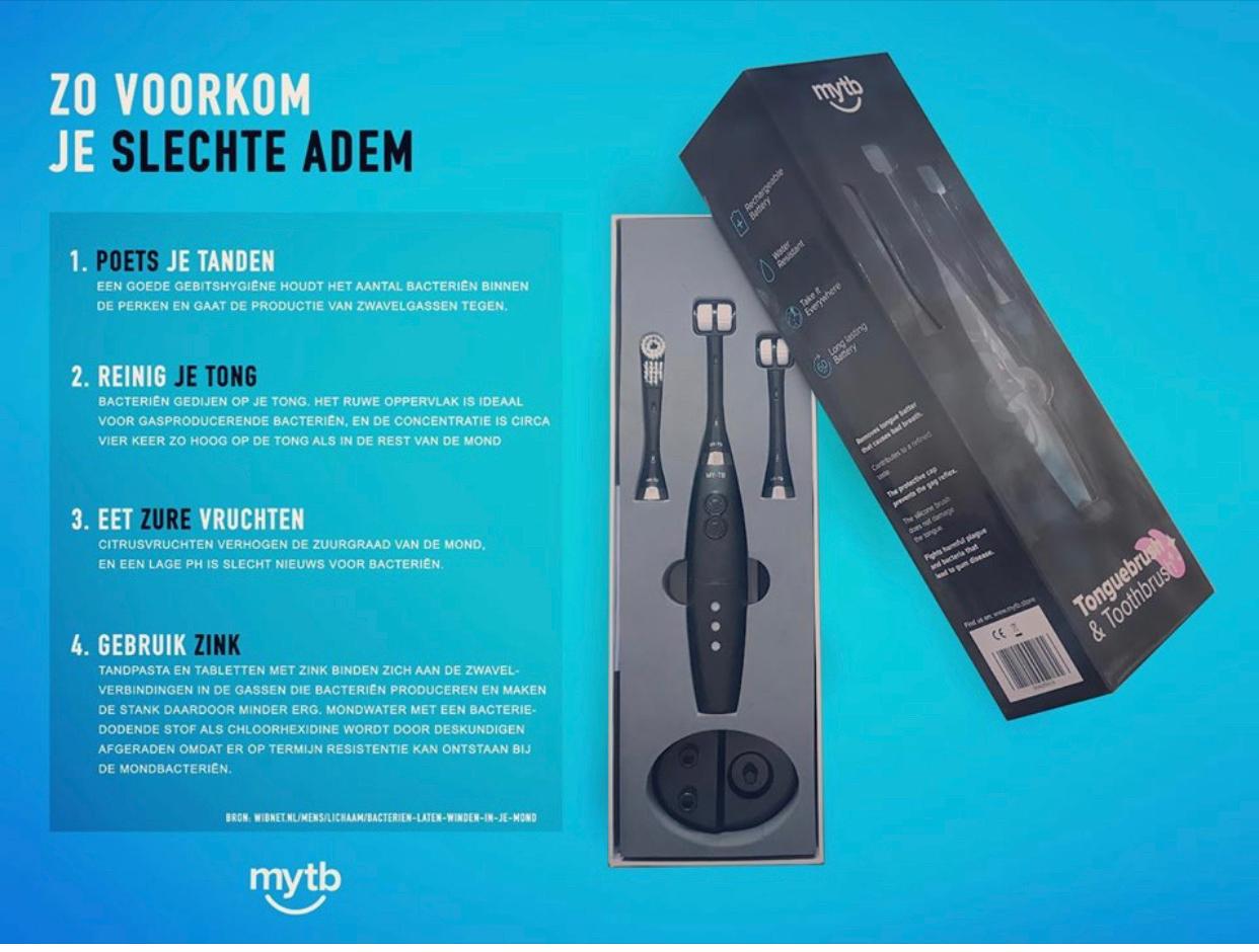 MY-TB ® Tongreiniger | Tongborstel | Tongschraper | Voorkomt slechte adem | Zwart