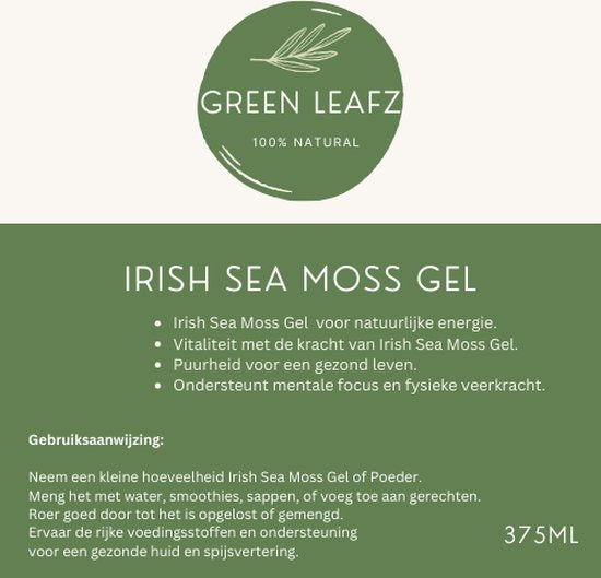IRISH SEA MOSS GEL 375 ml. | GREEN LEAFZ | 100% ORGANIC & VEGAN | GRATIS VERZENDING