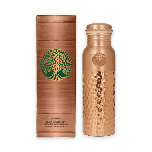 AMAS ORGANICS | 100% PUUR KOPEREN WATERFLES HAMMERED | PREMIUM QUALITY | HANDGEMAAKT EN UNIEK | 950 ML | 350 G