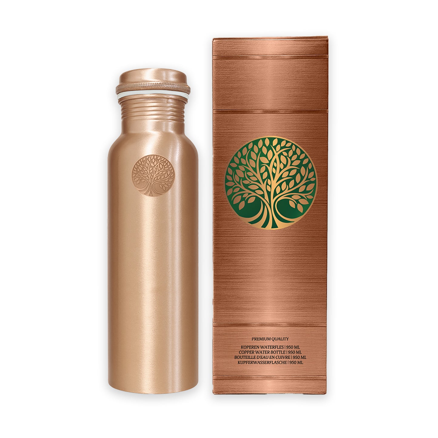 AMAS ORGANICS | 100% PUUR KOPEREN WATERFLES PLAIN | PREMIUM QUALITY | HANDGEMAAKT EN UNIEK | 950 ML | 350 G