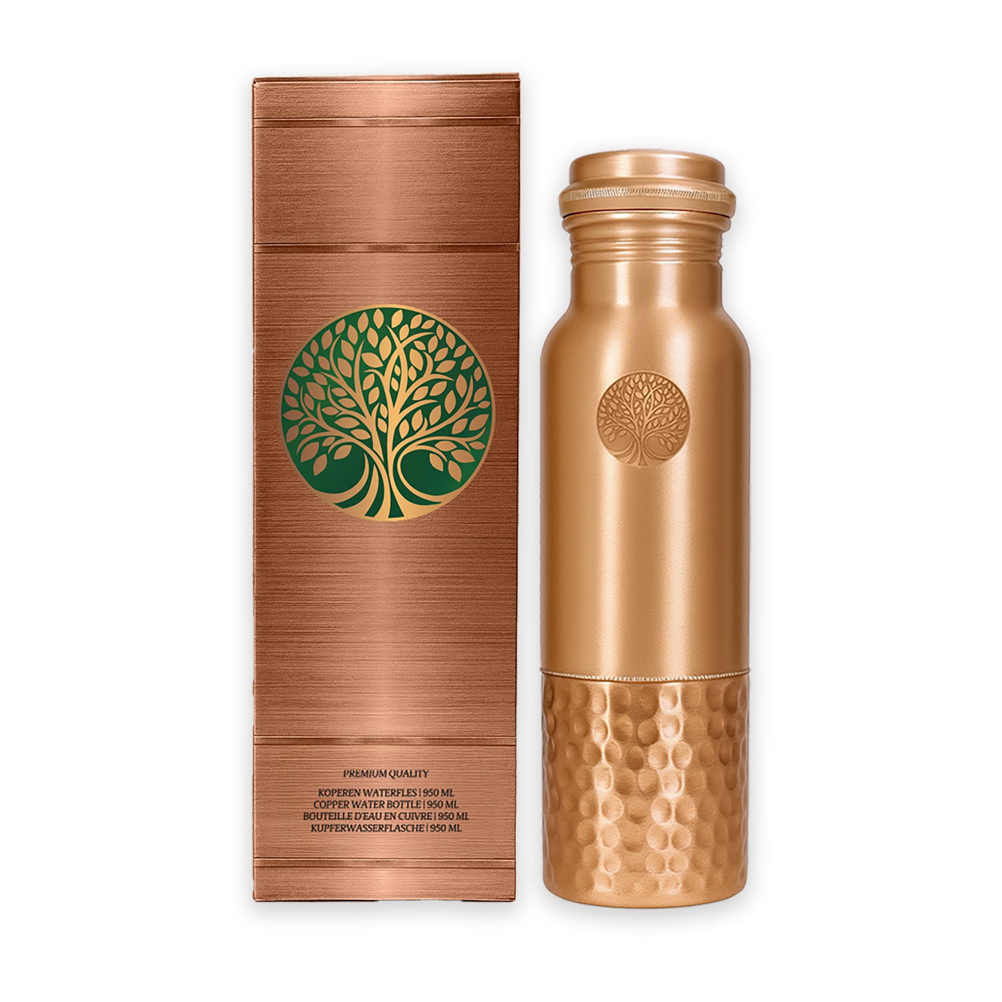 AMAS ORGANICS | 100% PUUR KOPEREN WATERFLES SEQUENCE | PREMIUM QUALITY | HANDGEMAAKT EN UNIEK | 950 ML | 350 G