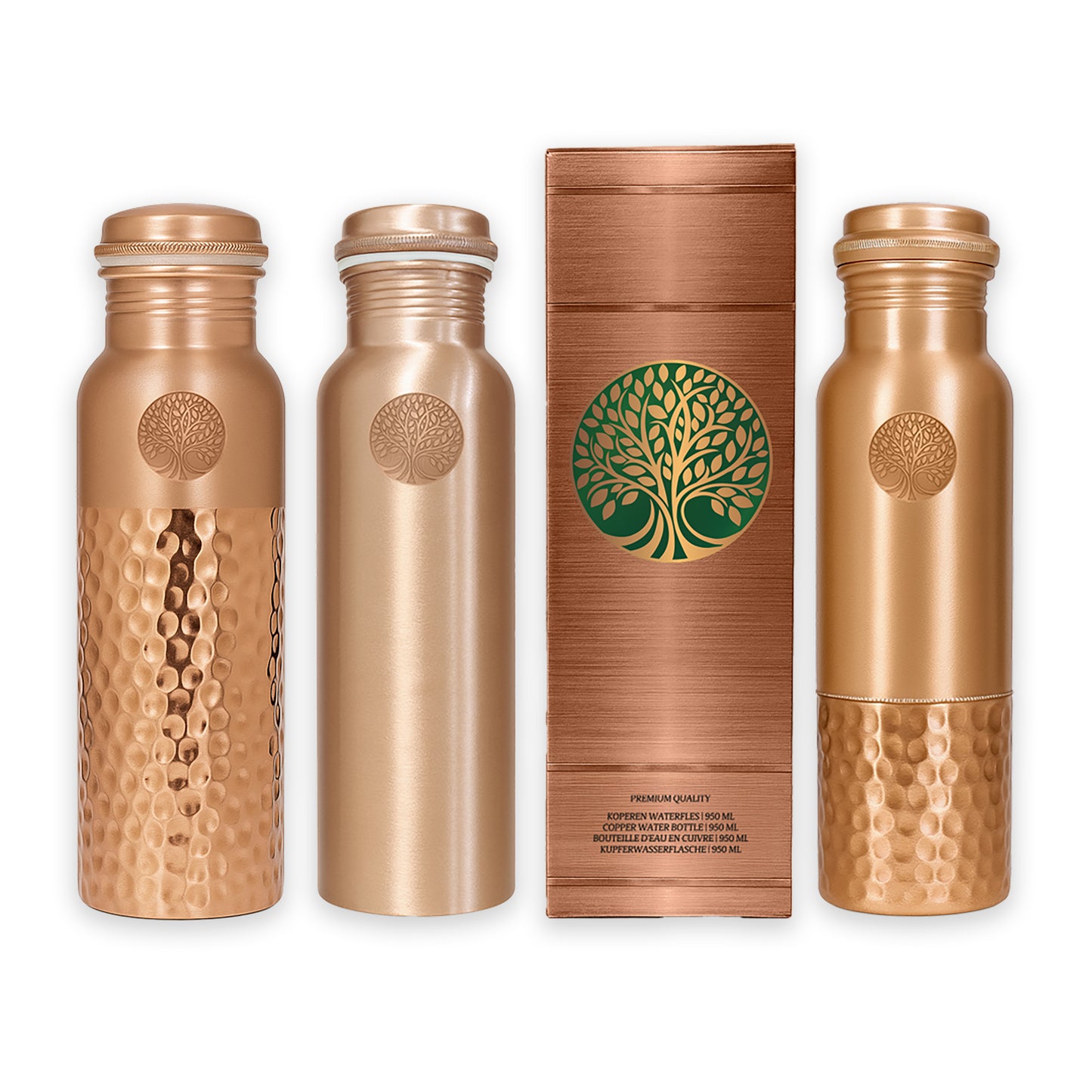 AMAS ORGANICS | 100% PUUR KOPEREN WATERFLES PLAIN | PREMIUM QUALITY | HANDGEMAAKT EN UNIEK | 950 ML | 350 G