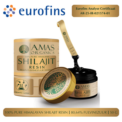 AMAS ORGANICS | 100% PURE HIMALAYAN SHILAJIT RESIN | 80,64% FULVINEZUUR | 50 G