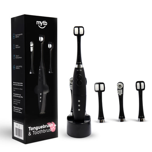 MY-TB ® Tongreiniger | Tongborstel | Tongschraper | Voorkomt slechte adem | Zwart